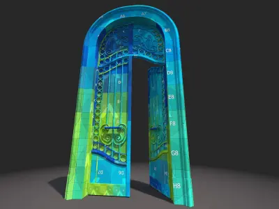 Double entrance door    building classic with glass     animated Low-poly 3D model