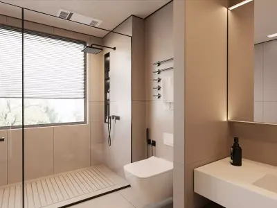 Modern Minimalist Beige Bathroom with Walk-In Shower 3D model