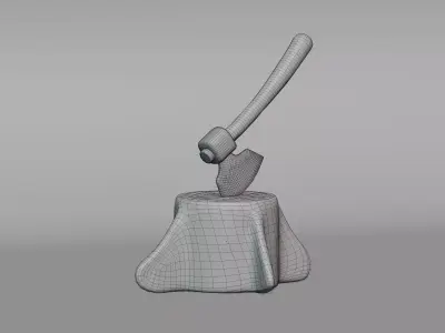 Stump with Axe Low-poly 3D model