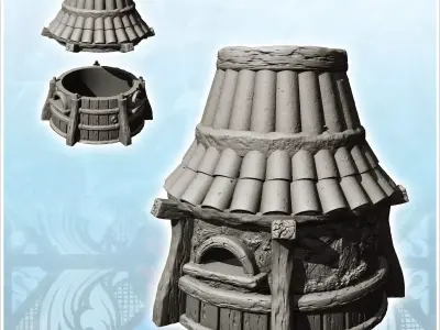 Traditional round hut with rounded tile roof and window 14 - Med 3D print model