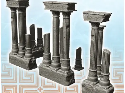 Set of ruined antique columns 1 - Ancient Classic Old Archaic 3D print model
