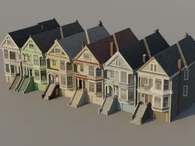 San Francisco Painted Ladies - US West Coast Houses Pack Low-poly 3D model