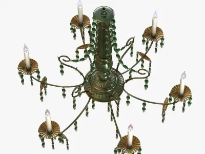 Large Green Crystal Two-Tier Chandelie 3D model