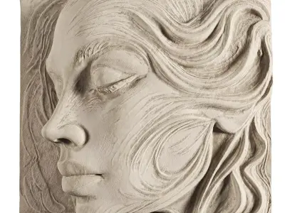 Artistic Female Portrait Relief Wall Art Low-poly 3D model