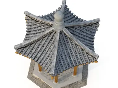 Ancient Chinese Architecture   Six corner Pavilion Low-poly 3D model