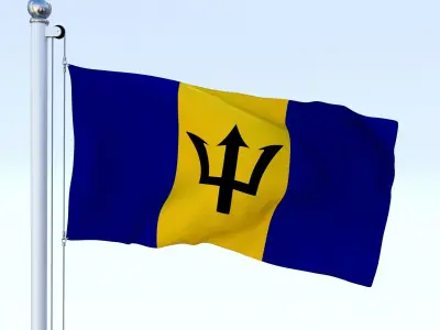 Animated Barbados Flag Low-poly 3D model