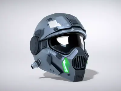 Asymmetric Cyber Helmet with Night Vision Lens Low-poly 3D model