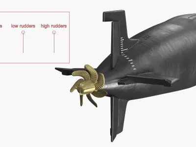  Modern Diesel-Electric Submarine Black Rigged 