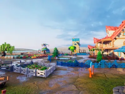 Farm village cartoon  Low-poly 3D model