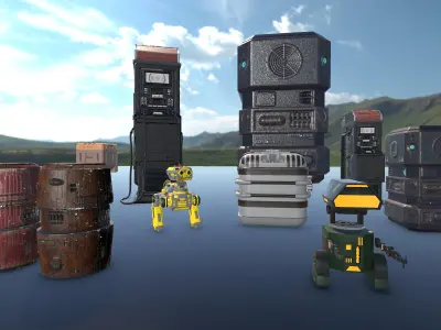 Sci-Fi Robots and Props Pack Low Poly Unity and Blender and FBX Low-poly 3D model