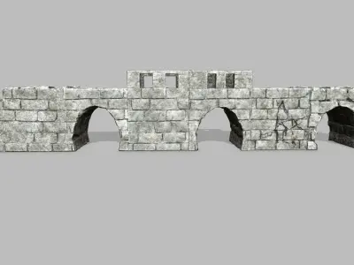Stair Set brick wall Low-poly 3D model