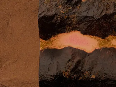 16k Infinite lava river Seamless height map and 3D terrain Low-poly 3D model