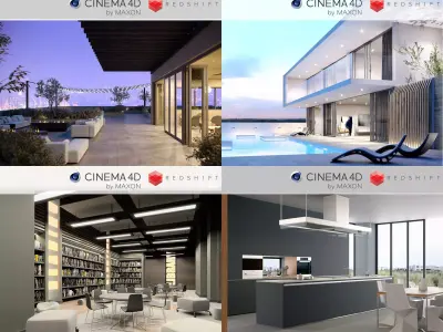 Set 2 - Redshift C4D - 4 x Scenes 3D Model Collection 3D Model Pack