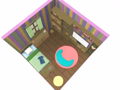 Isometric cartoon bedroom 04 3D model