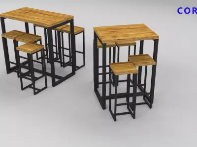  set of tables and chairs in a cafe bar or office v-ray corona Low-poly 3D model