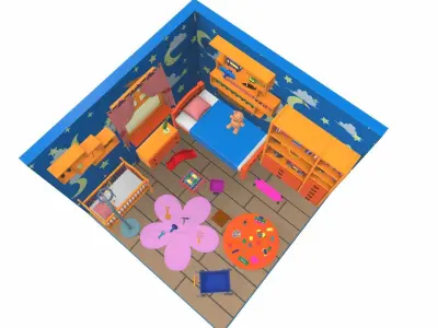 Isometric cartoon children room 03 3D model