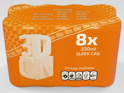 8 pack 330ml Sleek shrinkwrapped beverage cans 3D model