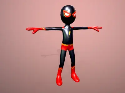 Low poly StickMan Superhero spiderman Pack Rigged 3D model Low-poly 3D model