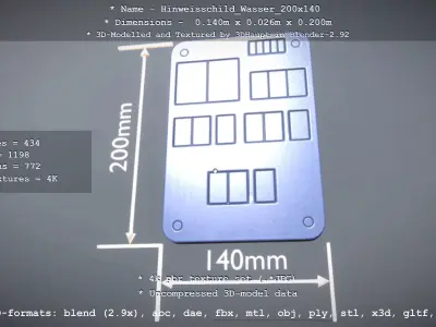 Hinweisschild Wasser 200x140mm Low-poly 3D model