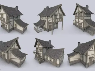 Medieval house collection 3D Model Pack