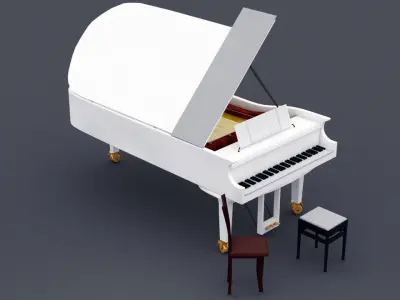 Piano grand and chair Free low-poly 3D model