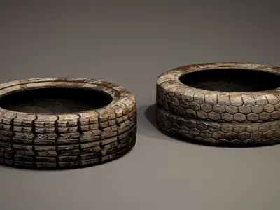 Dirty Old Tire Piles Pack Low-poly 3D model