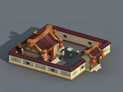 Cartoon architecture  Cartoon Courtyard 3D model