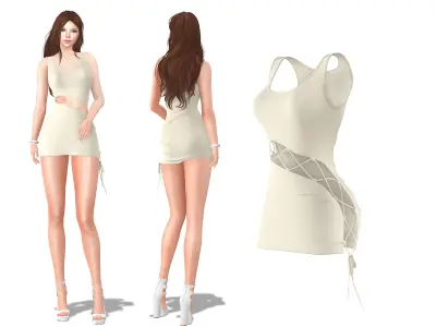 Lace Up Detail Bodycon Dress Low-poly 3D model