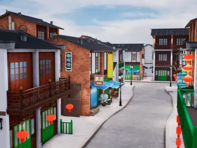 Chinese street - modular city Low-poly 3D model