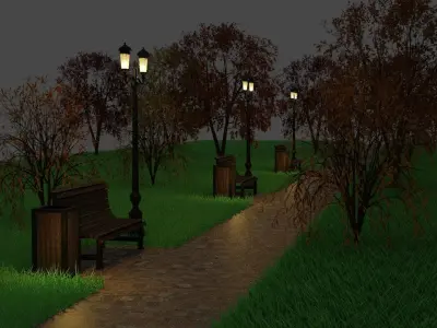  Scene in the park PBR HighPoly 3D model
