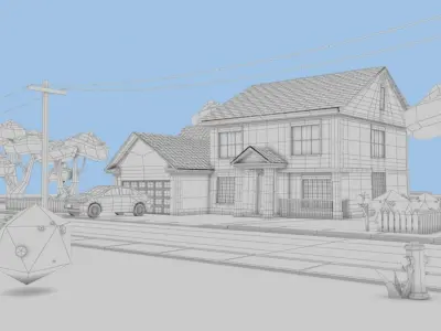 Stylized Suburb Environment Low-poly 3D model
