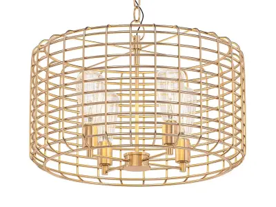 Lynden 4 gold caged pendant light with glass shades 3D model