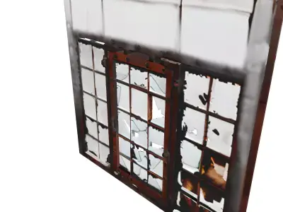 Rusted Industrial Broken Window Frame Low-poly 3D model