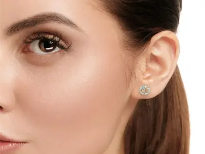 Elegant Dual-Tone Radiant Sunburst Diamond Stud Earrings 3D print model