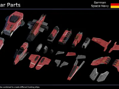 GSN Spaceship Modular Fighter Kit Low-poly 3D model