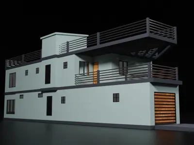 Modern House 3D Model with Openable Doors 3D model