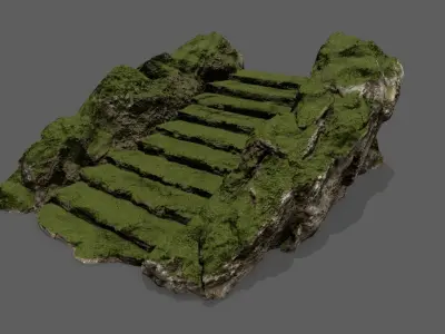 Stairs with moss on top Low-poly 3D model