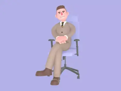 Stylized 3D Angry Lawyer Sitting Pose - Cartoon Male 3D model