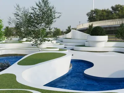 Curved landscape park 3d exterior scene 3D model
