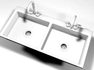 Dual sink basin with faucets 3D model