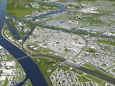 Mannheim Germany 50x50km 3D City Map 3D model