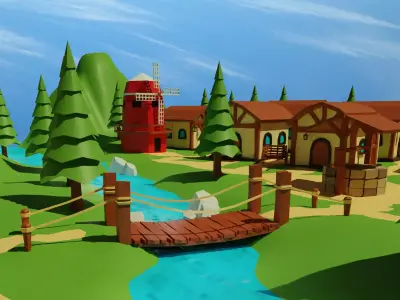 Cartoon Medieval Village Low-poly 3D model