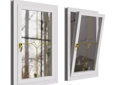 Modern PVC Window with Decorative Glass  3D model