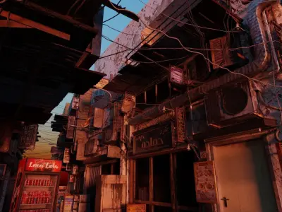 Cairo City Cyberpunk Streets - Animated Neon Signs - Day - Night 3D model