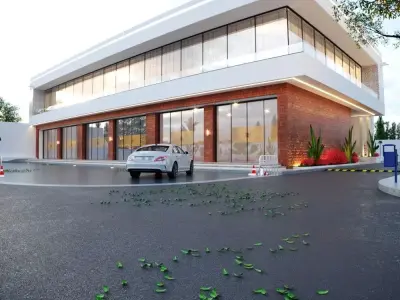 3D MODEL Two-Story Commercial Building on a Main Street Low-poly 3D model