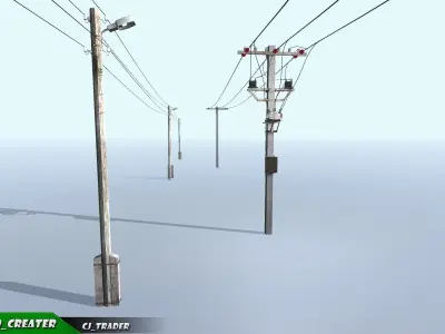 Lowpoly Modular Power line Set 3D model Low-poly 3D model