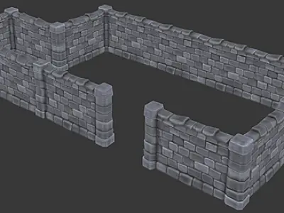 Modular Stone Wall Low-poly 3D model