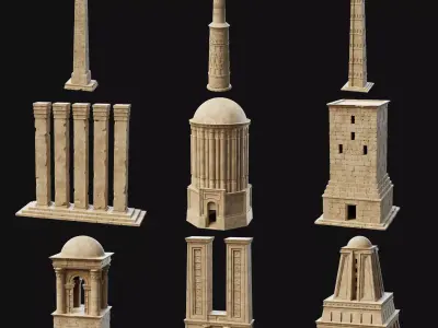 ANCIENT MONUMENTS COLUMN STATUE DESERT EGYPT TOWER COLLECTION Low-poly 3D model