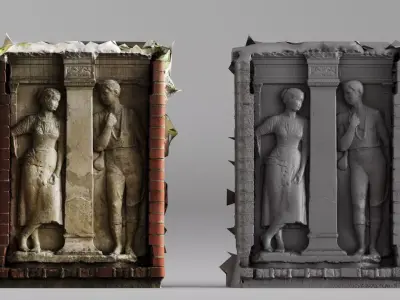 001704 Source of Love Marble Relief 1930 Architectural Sculpture 3D print model