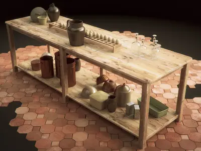 Vintage Kitchen Table and Shelf Set 3D model